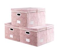 Prandom Storage Boxes with Lids Large.Rose Pattern Fabric Decorative Storage Box, Really Useful Box,Clothing Storage,Cubes Organizers,Collapsible,Stackable,58x40x30cm, Pink[3-Pack]
