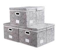 Prandom Storage Boxes with Lids Large.Rose Pattern Fabric Decorative Storage Box, Really Useful Box,Clothing Storage,Cubes Organizers,Collapsible,Stackable,58x40x30cm, Gray[3-Pack]