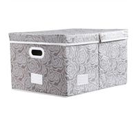 Prandom Storage Boxes with Lids Large.Rose Pattern Fabric Decorative Storage Box, Really Useful Box,Clothing Storage,Cubes Organizers,Collapsible,Stackable,58x40x30cm, Gray[1-Pack]