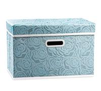 Prandom Storage Boxes with Lids Large.Rose Pattern Fabric Decorative Storage Box, Really Useful Box,Clothing Storage,Cubes Organizers,Collapsible,Stackable,43x30x30cm, Blue[1-Pack]