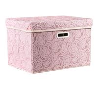 Prandom Storage Boxes with Lids Large.Rose Pattern Fabric Decorative Storage Box, Really Useful Box,Clothing Storage,Cubes Organizers,Collapsible,Stackable,45x30x30cm, Pink[1-Pack]