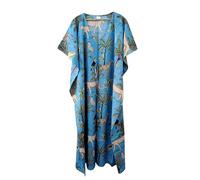 Pranipat Handicrafts Animal Print Dress Sleepwear 100% Cotton Ethnic Maxi Beach cover up nightwear Caftan Dress (Celeste Blue, One Size)