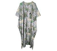 Pranipat Handicrafts Animal Print Dress Sleepwear 100% Cotton Ethnic Maxi Beach cover up nightwear Caftan Dress (Grey, One Size)