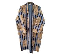 Pranipat Handicrafts Cotton Hippie Lightweight Tiger Print Cotton Ethnic Open Front Mid Length Women Christmas Kantha Jacket, Grey, One size