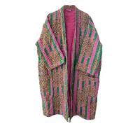 Pranipat Handicrafts Cotton Hippie Lightweight Tiger Print Cotton Ethnic Open Front Mid Length Women Christmas Kantha Jacket, Baby Pink, One size