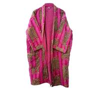 Pranipat Handicrafts Cotton Hippie Lightweight Tiger Print Cotton Ethnic Open Front Mid Length Women Christmas Kantha Jacket, Light Pink, One size