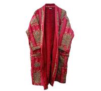 Pranipat Handicrafts Cotton Hippie Lightweight Tiger Print Cotton Ethnic Open Front Mid Length Women Christmas Kantha Jacket, Red, One size