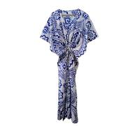 Pranipat Handicrafts Ikat Print Dress Sleepwear 100% Cotton Ethnic Maxi Beach cover up nightwear Hippie Caftan Dress (Blue, One Size)