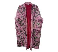 Pranipat Handicrafts - kantha jacket ethnic cotton lightweight mid length floral print open front free size, Baby Pink, Talla única