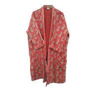 Pranipat Handicrafts Open Front Ethnic Leopard Animal Print Lightweight Mid Length Women Cotton Boho Kantha Jacket, Free Size, Orange, One size