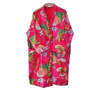 Pranipat Handicrafts Tropical Print Women wear Handmade Kantha Kimono Front Open Wear Midi Lightweight Cotton Jacket (UK, Alpha, One Size, Regular, Regular, Red)