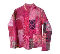 Pranipat Handicrafts Women Cotton Patchwork Quilted Jacket Reversible Winterwear Lightweight Jackets for Girls, Biker Jacket, Pink, XL