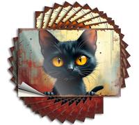 Prank Stickers A Black Cat with Striking Yellow Eyes Sticker 10Pcs Christmas Car Stickers Funny Bar Signs for Home Ba(8X12CM)