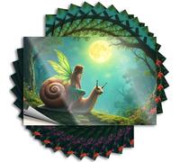 Prank Stickers A Fairy Rides A Giant Snail Under A Full Moon Sticker 10Pcs Christmas Car Stickers Funny Bar Signs for Home Ba(8X12CM)