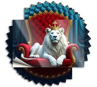 Prank Stickers A Majestic White Lion Wearing A Golden Crown Sits Regally On an Ornate Red Throne Sticker 10Pcs Christmas Car Stickers Funny Bar Signs for Home Ba(12X18CM)