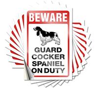 Prank Stickers Beware! Guard Cocker Spaniel On Duty Funny Sticker 10 Pcs Funny Coffee Signs Car Window Stickers(6X9CM)