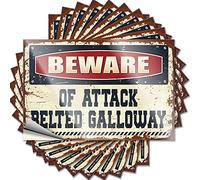 Prank Stickers Beware of Attack Belted Galloway Funny Sticker 10 Pcs Man Cave Wall Decor Warning Signs for Bedroom(8X12CM)