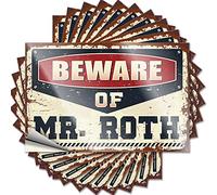Prank Stickers Beware of Mr. Roth Funny Sticker 10 Pcs Funny Garage Signs for Men Bumper Sticker(6X9CM)