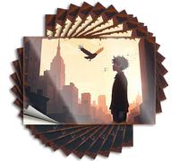 Prank Stickers City Skyline Silhouette: Man Watching Bird in Urban Sunset Stickers 10Pcs Hardhat Stickers and Decals Man Cave Sign Funny(8X12CM)