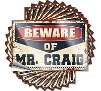 Prank Stickers for Adults Beware of Mr. Craig Funny Sticker 10 Pcs Decals for Cars Big Sticker for Car(6X9CM)