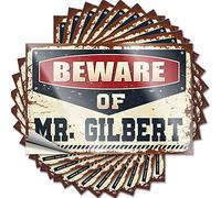 Prank Stickers for Adults Beware of Mr. Gilbert Funny Sticker 10 Pcs Decals for Cars Big Sticker for Car(12X18CM)