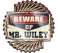 Prank Stickers for Adults Beware of Mr. Wiley Funny Sticker 10 Pcs Funny Bumper Sticker Men Cave Decor(6X9CM)