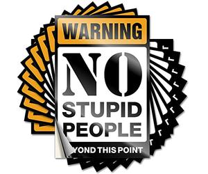 Prank Stickers for Adults Warning No Stupid People Beyond This Point Funny Sticker 10 Pcs Funny Sticker Blank Bumper Stickers(8X12CM)