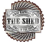 Prank Stickers for Adults What Happens in The Shed Stays in The Funny Sticker 10 Pcs Man Cave Bar Funny Signs for Home Decor(12X18CM)
