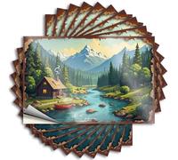 Prank Stickers Serene Cabin By The River with Snow-Capped Mountains in The Backg Stickers 10Pcs Car Stickers Funny Funny Sticker(8X12CM)
