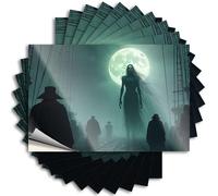 Prank Stickers Silhouettes Under A Full Moon On A Foggy Night Sticker 10Pcs Christmas Car Stickers Funny Bar Signs for Home Ba(6X9CM)