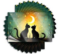 Prank Stickers Two Cats Under The Moonlit Sky. Stickers 10Pcs Men Cave Decor Funny Bumper Stickers(12X18CM)