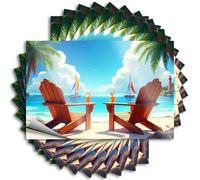 Prank Stickers Two Wooden Chairs On A Sandy Beach with Palm Trees, Sailboats in The Ocean Sticker 10Pcs Christmas Car Stickers Funny Bar Signs for Home Ba(8X12CM)