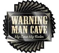 Prank Stickers Warning Man Cave My Cave,My Rules Funny Sticker 10 Pcs Bar Signs for Home Decor Blank Bumper Stickers(8X12CM)