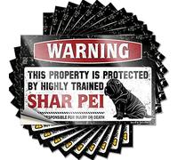 Prank Stickers Warning This Property is Protected by A Highly Trained Shar Pei Funny Sticker 10 Pcs Tool Box Stickers Funny Bar Signs for Home Bar(6X9CM)
