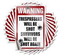 Prank Stickers Warning Trespassers Will Be Shot Survivors Will Be Again Funny Sticker 10 Pcs Bar Signs for Home Bar Wall Bumper Stickers(12X18CM)