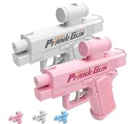 Prank Water Gun Shoots Backwards, Realistic Small Pranks Squirt Guns, Trick Two-Way Watergun Toy, Creative Reverse Waterguns, From Front & Back, Fun Gift for Office & School Pool Parties(White+Pink)