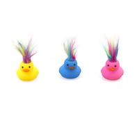 pranovo 3 Pack Crazy Hair Rubber Duck Car Ornaments - Funny Jeep Ducks for Ducking Games, Dashboard Decor Gifts (Blue, Pink, Yellow)