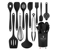 Pranski Silicone Kitchen Utensils Set, 12 Pieces, BPA Free, Dishwasher Safe, Non-Stick Cookware, Black, Large, Cooking Utensils Set, Kitchen Utensils, Cooking