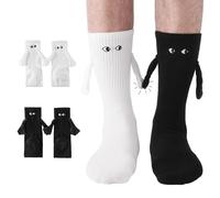 PRAOAHEI 2 Pairs of Magnetic Socks with Hands 42-46 for Men Hand in Hand with Magnetic Arms Funny Silly Gifts Valentine's Day Father's Day Birthday Dad Husband Friend Family Partner, Black+white,