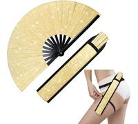 prario Glitter Large Rave Folding Clack Hand Fan with Holster for Men Women Handheld Fan for Festivals,Halloween,Rainbow Outfits,Disco Party,EDM,Burlesque,Drag Queen for Rave Accessories