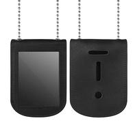 Prasacco 1PC Leather Police Badge Holder, ID Badge Holder Black Neck Chain Badges Holders Universal Neck Badges Holders with Bead Chain for Police Factory Worker