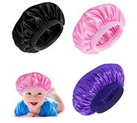 Prasacco 3 Pieces Kids Satin Bonnet Baby Bonnet Sleeping Cap Soft Silk Night Hats Colorful Satin Cap for Baby Girls Boys Natural Hair Teens Toddler Child Baby