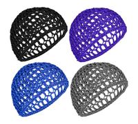 Prasacco 4 Pcs Mesh Crochet Hair Net, Wrap Cap for Women, Soft Reusable Snood Bonnet Crochet Mesh Wrap Caps for Sleeping, Shower and Wig Protection (Black Gray Blue Purple)