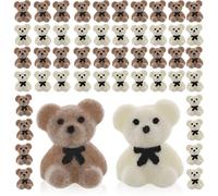 Prasacco 50 Pcs Mini Teddy Bears Miniature Tiny Bear Acrylic Flocked Plastic Small Little Flatback Charm DIY Accessory Decorations, Brown,white