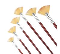 Prasacco 6 Pieces Artist Fan Paint Brush Set, Professional Acrylic Paint Brushes with Nylon Hair DIY Craft Long Wood Handle Fan Paint Brushes for Acrylic Watercolor Oil Painting, Rock Painting