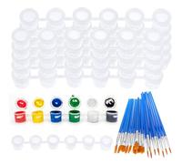 Prasacco 60 Pcs Empty Paint Pots Strips 3ml with 30 Pcs Paint Brushes Set, Clear Oils Paint Cups with Lid Acrylic Mini Paint Container Strips Kids Paint Brushes Set for Paintings Art School