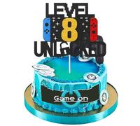 Prasacco 8th Birthday Cake Topper Gaming Cake Topper Personalized Happy Birthday Cake Topper Decoration Birthday Game Party Supplies for Kids Boys