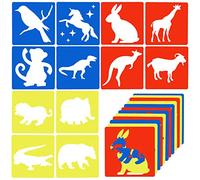 Prasacco Kids Animal Stencils Set - 12pcs Large 8x8 Inches, Ages 4-8, Dinosaur, Giraffe, Kangaroo, Monkey Shape Stencils Kit for Painting & Drawing