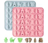 Prasacco Pack of 2 Silicone Mould Gummy Bears Baby Shower Chocolate Mould Baby Footprints + Pacifier + Pram + Bear + Bottle + Baby Clothes Cute Mould for Fondant, Candy, Chocolate, Cake, Cupcakes