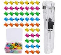 Prasacco Paper Clam Clip Dispenser with 50 Pcs Small Binder Clips, Portable Handheld Clam Clip Dispenser Stainless Steel Refill Paper Clips for Home School Office Document Supplies